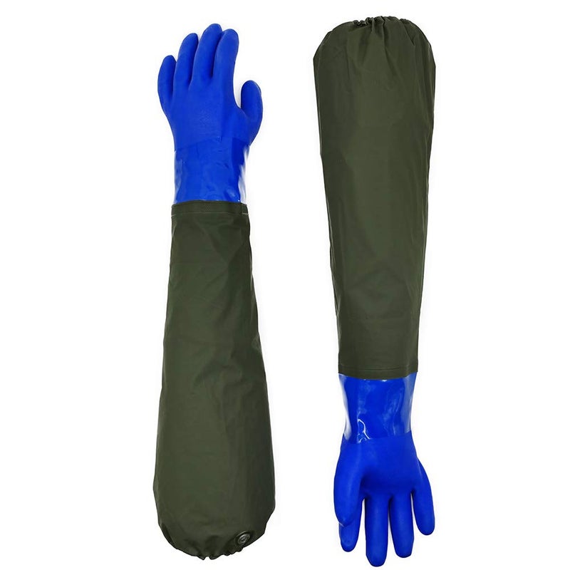 urhgart Long Waterproof Rubber Gloves, Pond Gloves, 28â€ Shoulder Length Insulated PVC Coated Chemical Resistant Gloves Reusable, Resist Acid, Alkali & Oil, Machinery, Industry, Fishery, Aquarium Gloves - Image 1